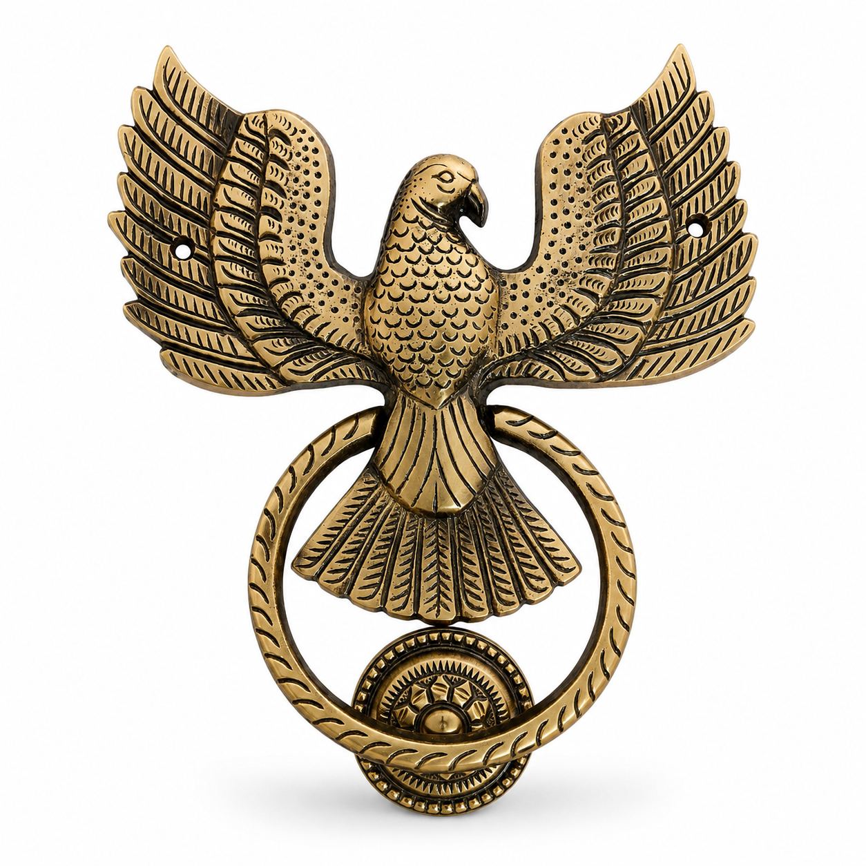 Antique Brass Eagle Door Knocker with Ring – Solid Brass Main Door Décor