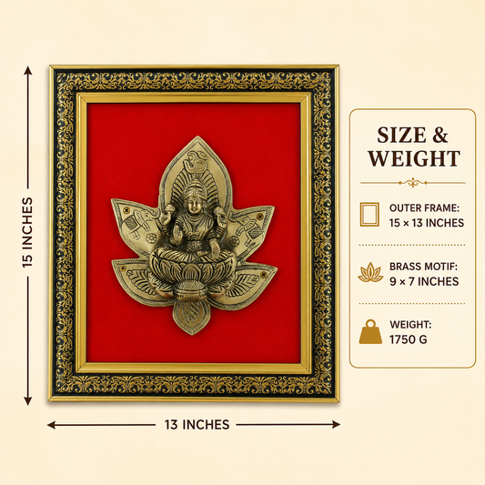 Antique Pure Brass Lakshmi Wall Frame with Red Velvet| The Indian Aura