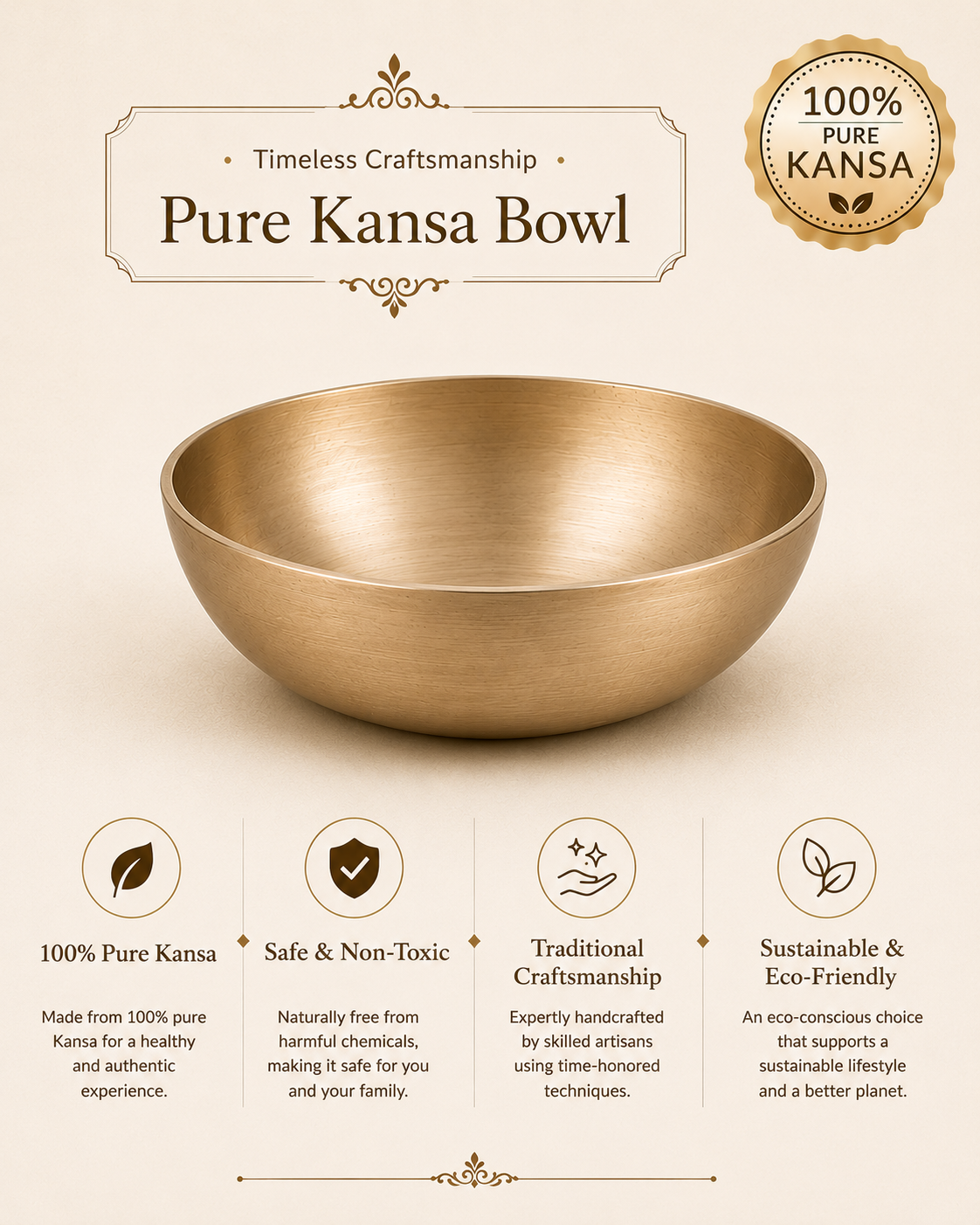 Pure Kansa Dessert Bowl | Traditional Serving Bowl for Halwa, Achar, Salad & Desserts | Set of 2, 4 & 6