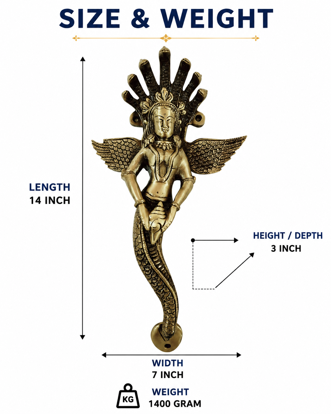 Premium Naag Kanya Antique Brass Door Handle – 14" Handcrafted Pull | The Indian Aura
