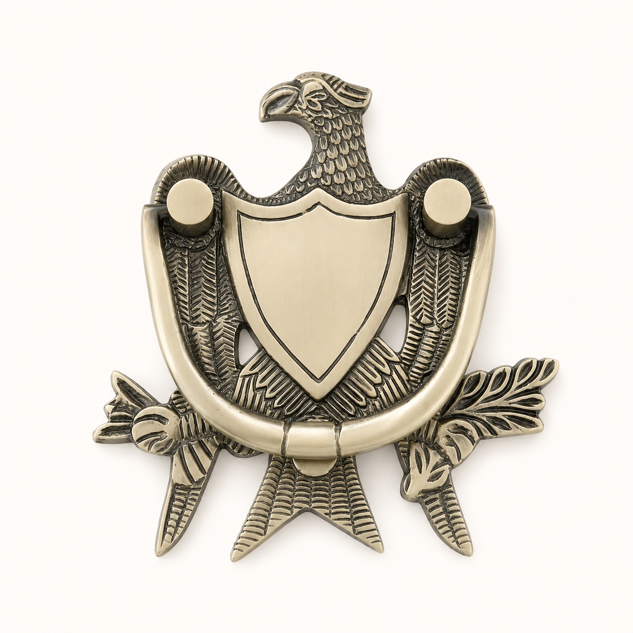 Heraldic Eagle Shield Brass Door Knocker – Antique Finish