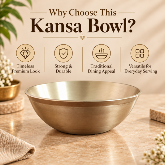 Premium Pure Kansa Bowl | Traditional Bronze Metal Serving & Eating Bowls | Handmade Kansa Utensils for Kitchen & Dining.