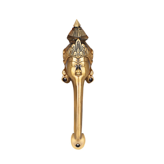 Goddess face brass door handle