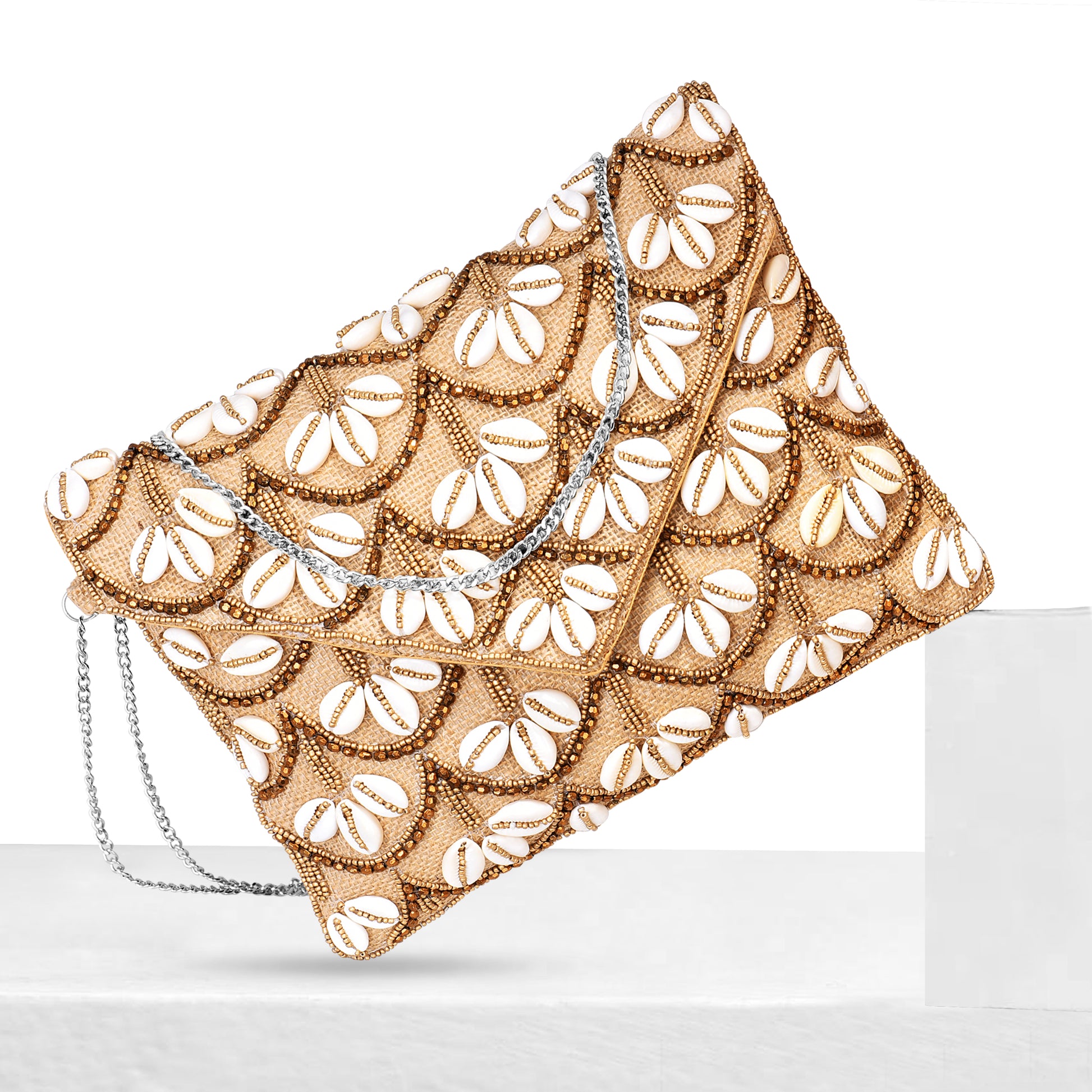 Gold & White beaded sling bag