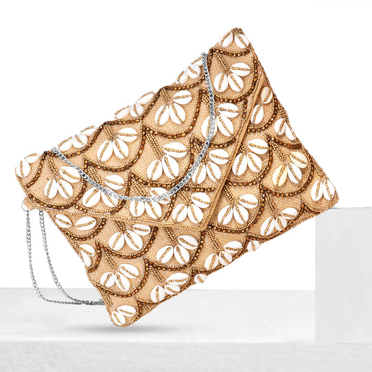 Gold & White beaded sling bag