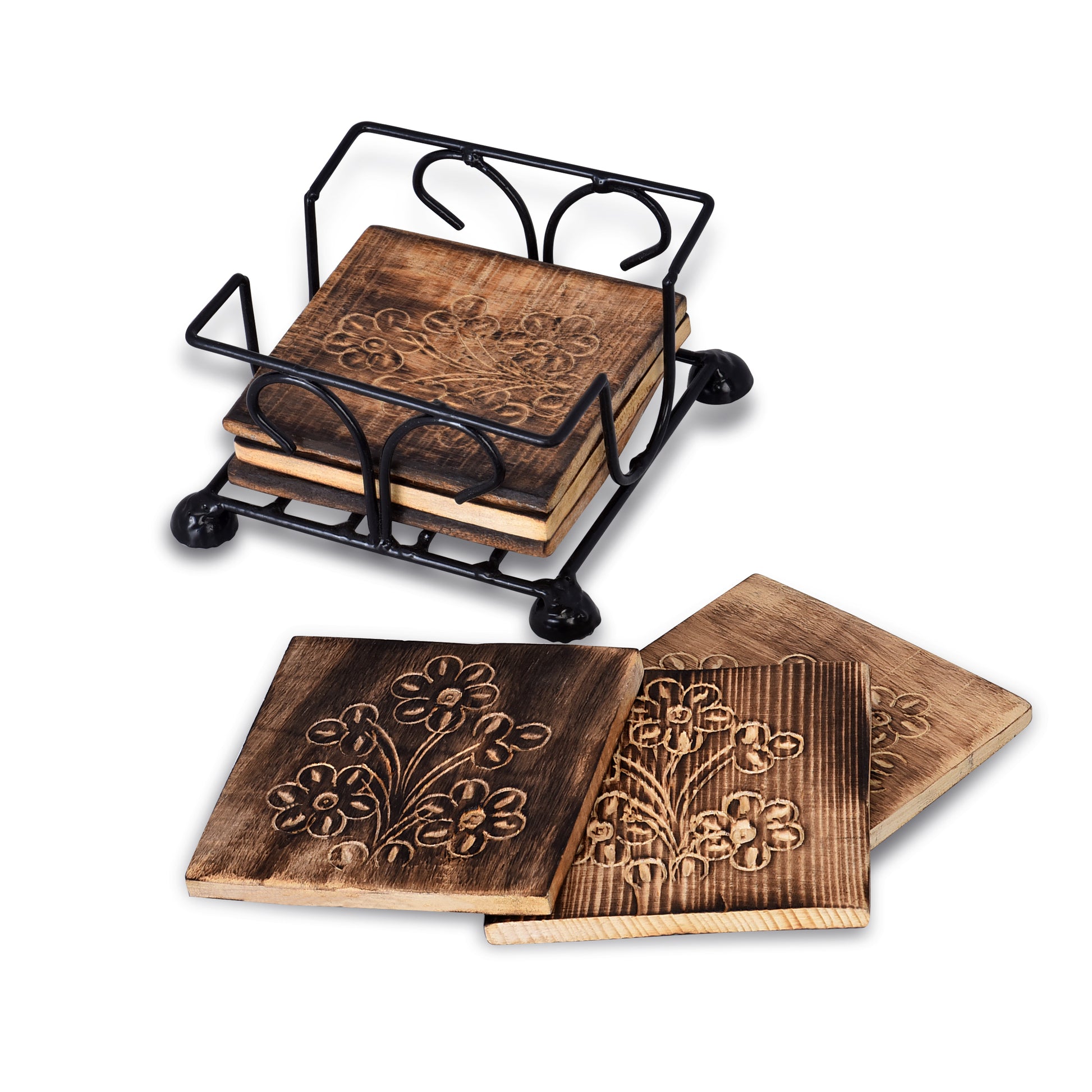 square wooden table coasters set