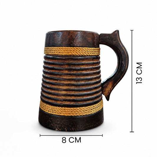 Rustic Wooden Beer Mug | Handcrafted Brown Barrel Tankard with Ribbed Design | Vintage Wooden Coffee Mug | Beer Stein for Beer, Tea & Juice
