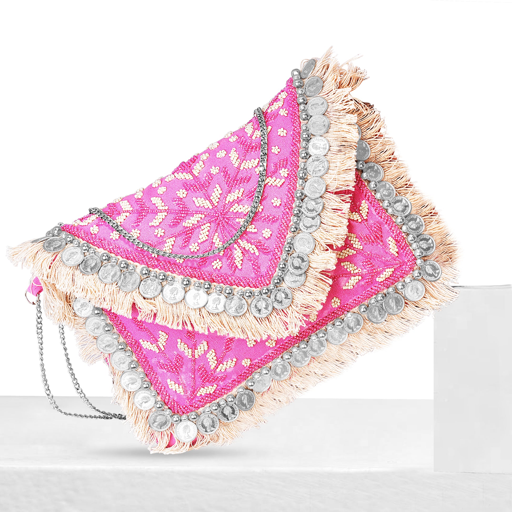 Handmade Boho Banjara sling bag with coins – stylish ethnic women’s handbag.