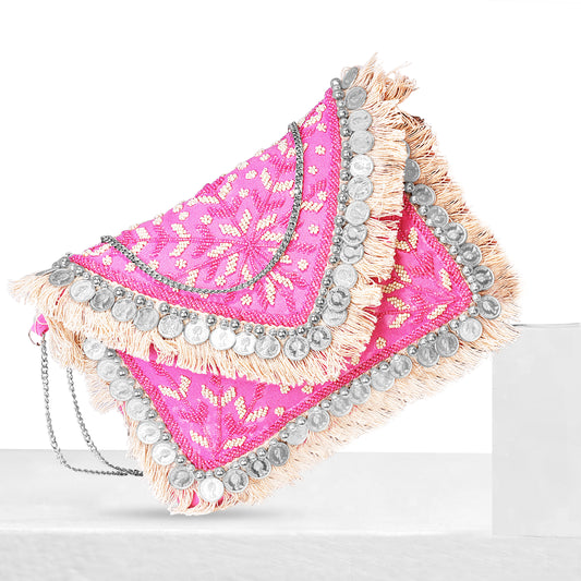 Handmade Boho Banjara sling bag with coins – stylish ethnic women’s handbag.