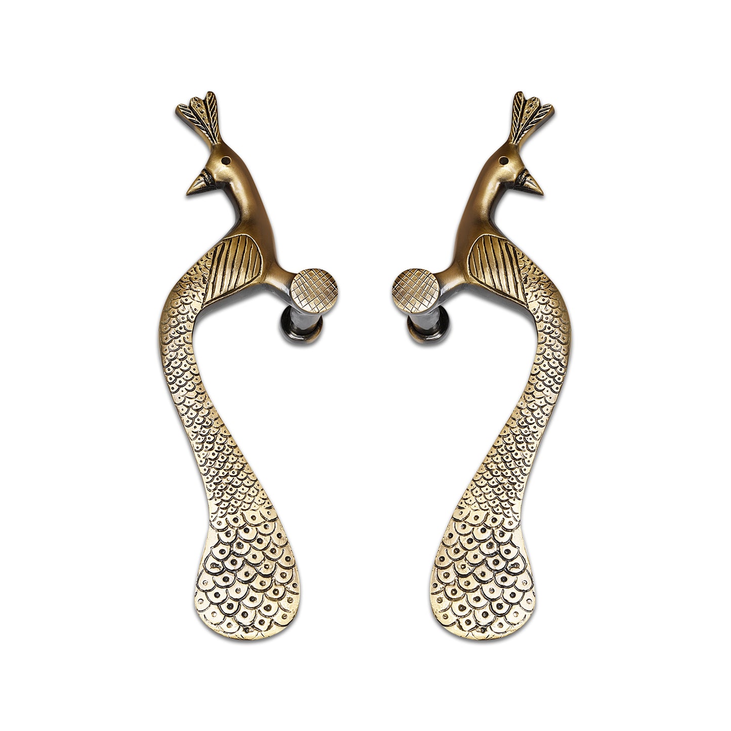 Handcrafted Brass Door Handle – Elegant Peacock Design (Set of 2)