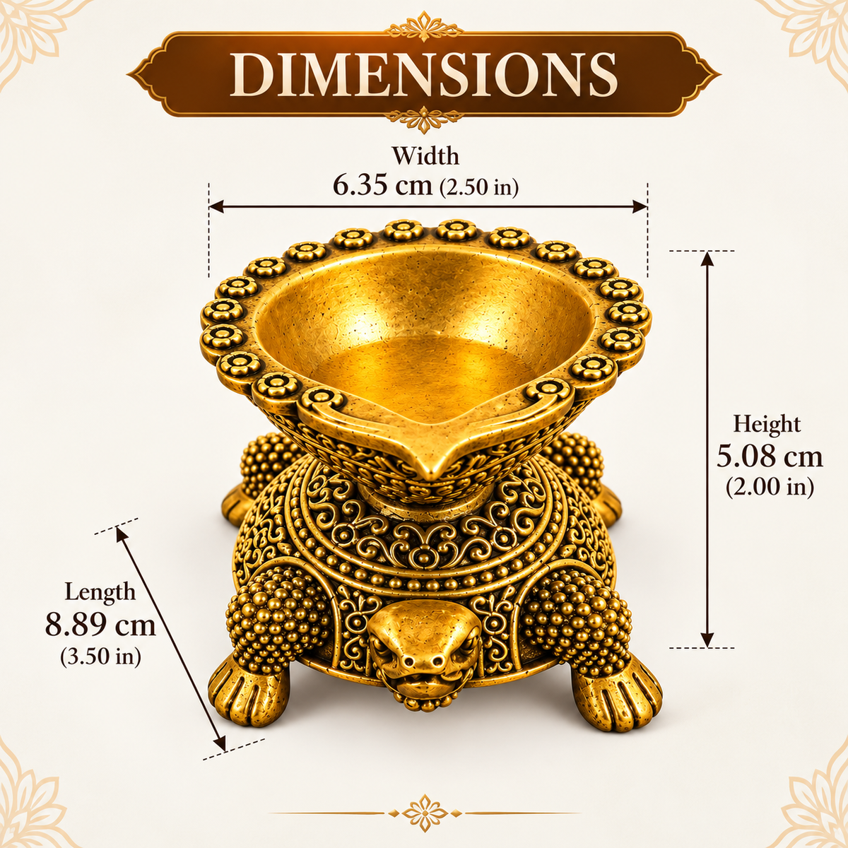 Handcrafted Antique Brass Turtle Diya for Pooja | Traditional Brass Tortoise Oil Lamp | Kachua Deepak for Mandir, Home Decor, Diwali & Vastu | The Indian Aura