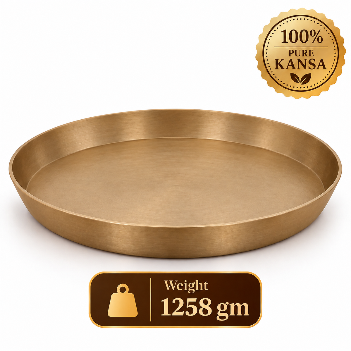 Pure Kansa Thali Matte Finish | Traditional Indian Dinner Plate | 13.5 Inch | Single & Pair