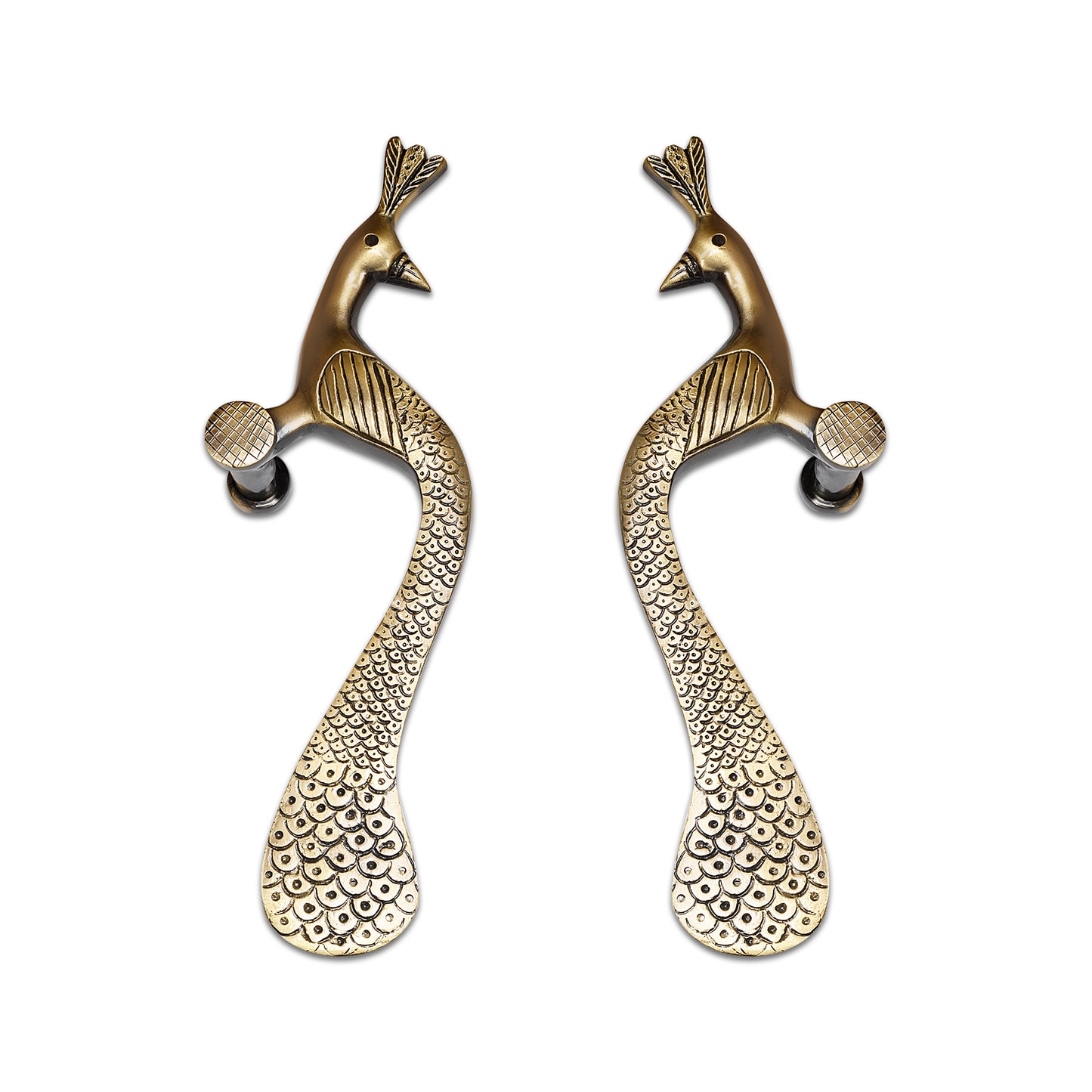 Handcrafted Brass Door Handle – Elegant Peacock Design (Set of 2)