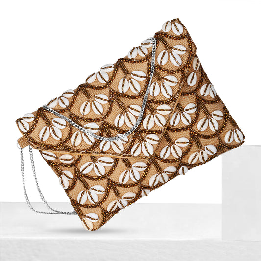 Handmade copper beaded sling bag with heavy shell design – ethnic women’s party wear handbag by The Indian Aura