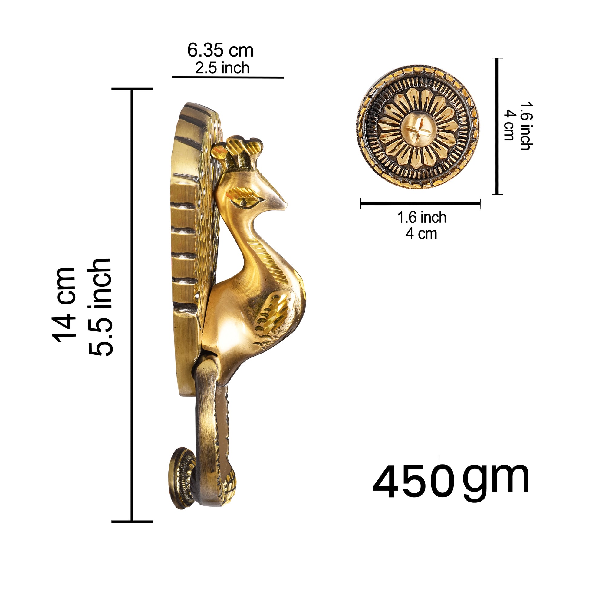 Brass Peacock-Shaped door Knocker's measurements