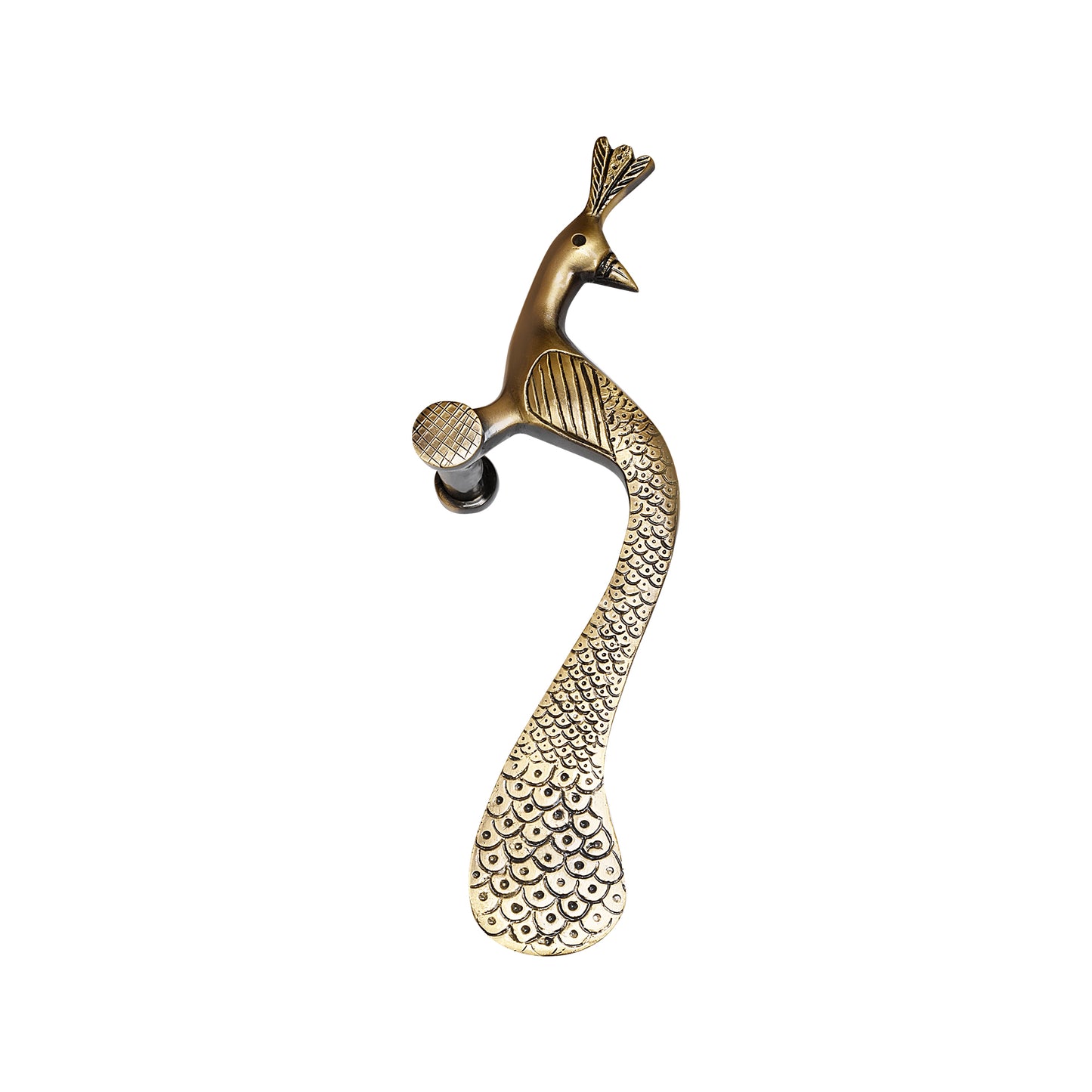 Handcrafted Brass Door Handle – Elegant Peacock Design (Right Turned)