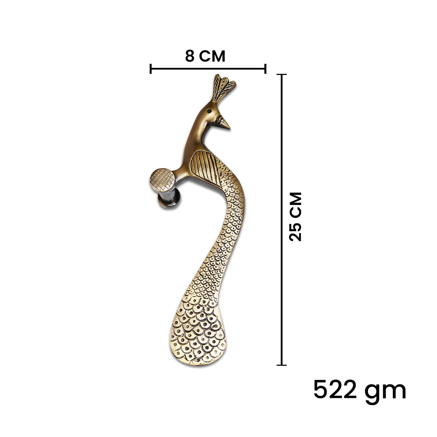 Handcrafted Brass Door Handle – Elegant Peacock Design (Right Turned)