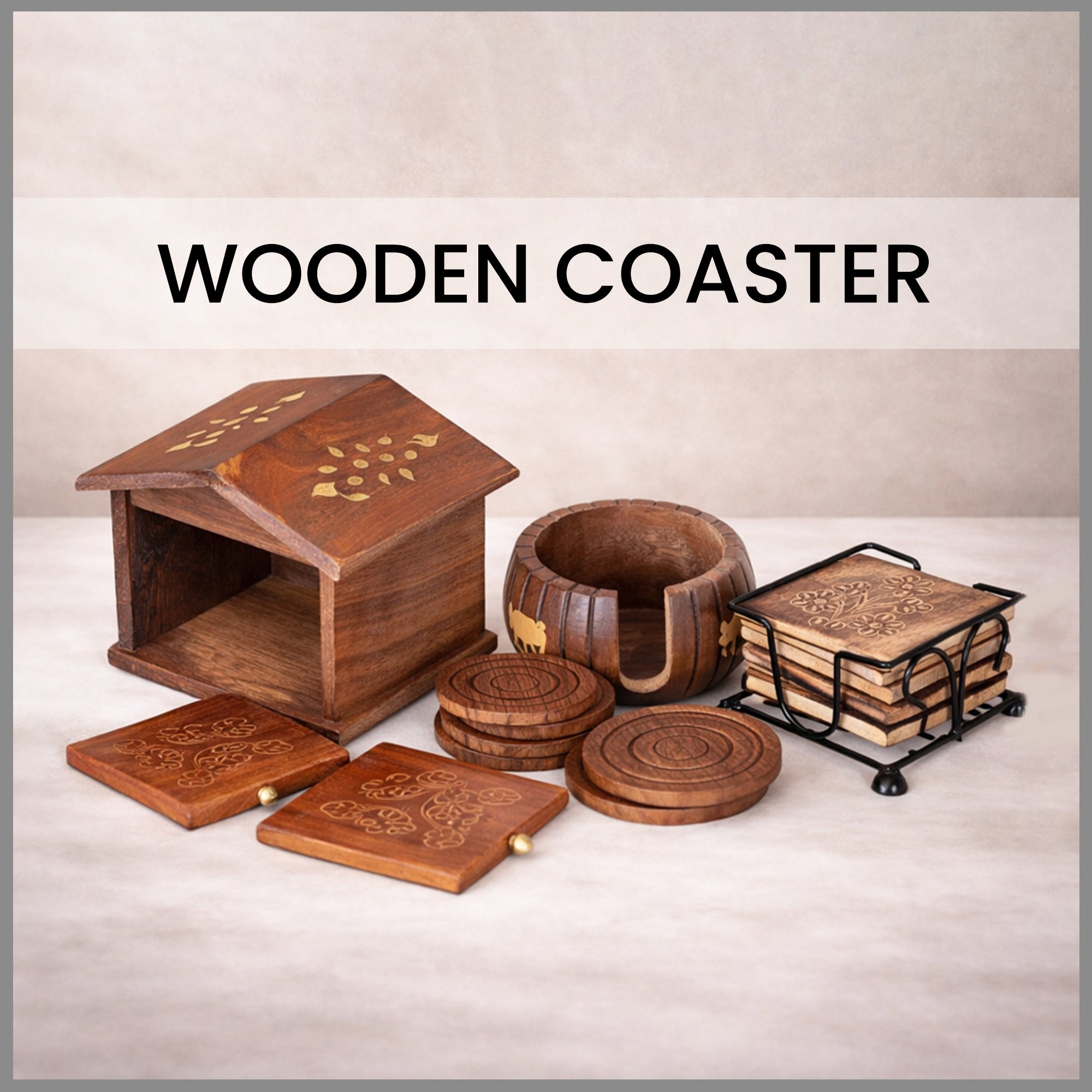 Handcrafted Wooden Table Coasters – Elegant Design – THE INDIAN AURA