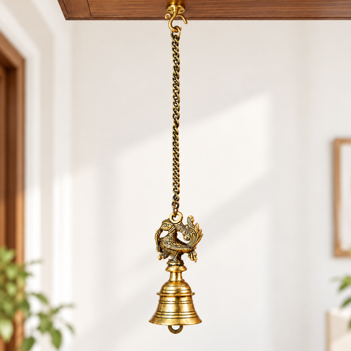The Indian Aura Antique Gold Pure Brass Wall Hanging Bell | Traditional Decorative Bell for Home, Temple, Pooja Room & Entrance Décor