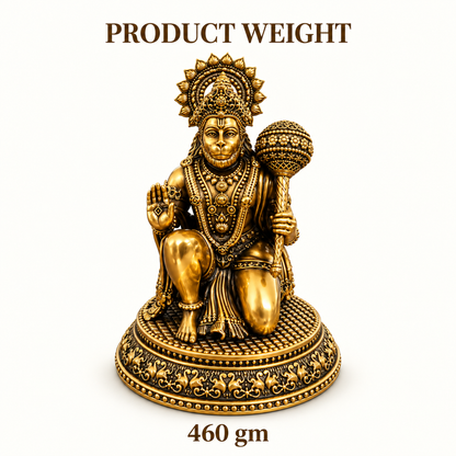 Antique Brass Hanuman Idol for Home Temple & Pooja Room | Handcrafted Lord Hanuman Statue for Home Décor, Office, Mandir & Gifting | The Indian Aura