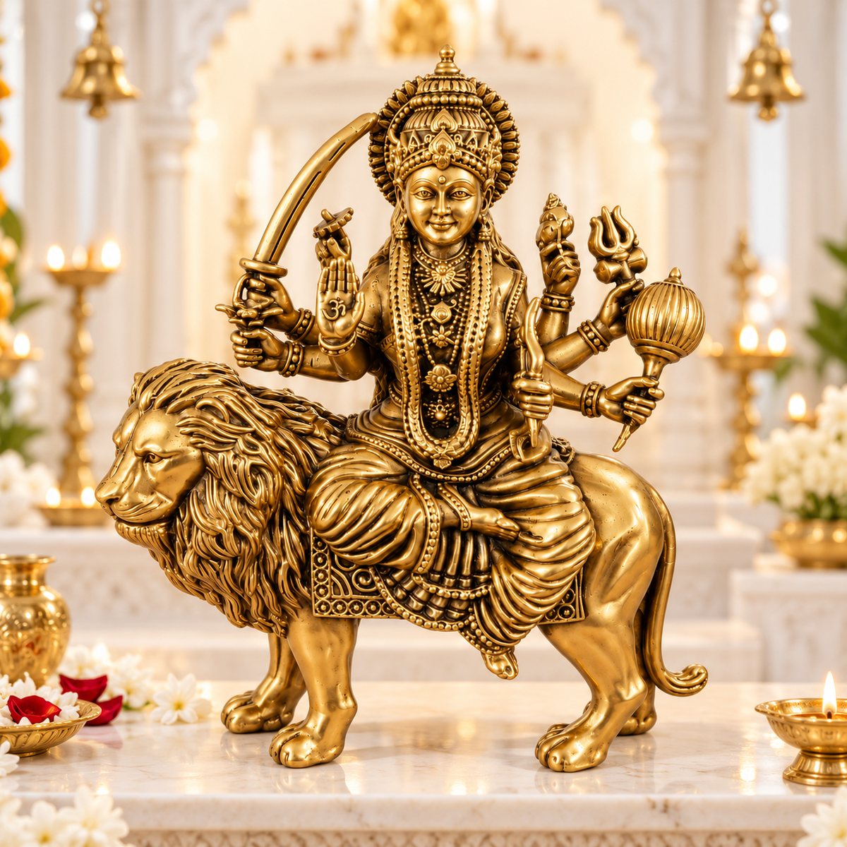Antique Brass Maa Durga Idol for Home Temple & Pooja Room | Handcrafted Goddess Durga Statue for Mandir, Home Décor, Office Desk, Housewarming, Diwali & Spiritual Gifting | The Indian Aura