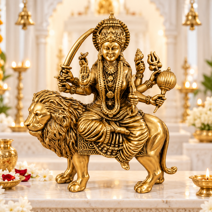Antique Brass Maa Durga Idol for Home Temple & Pooja Room | Handcrafted Goddess Durga Statue for Mandir, Home Décor, Office Desk, Housewarming, Diwali & Spiritual Gifting | The Indian Aura