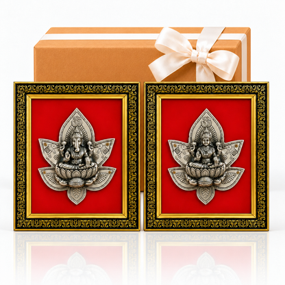 The Indian Aura Antique Pure Brass Lakshmi Ganesha Wall Frame Set of 2 for Gifting | Premium Gift for Diwali, Housewarming, Wedding, Anniversary & Festive Occasions | Religious Wall Decor