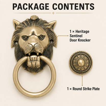Heritage Sentinel Compact Lion Head Door Knocker – Antique Brass Finish | The Indian Aura