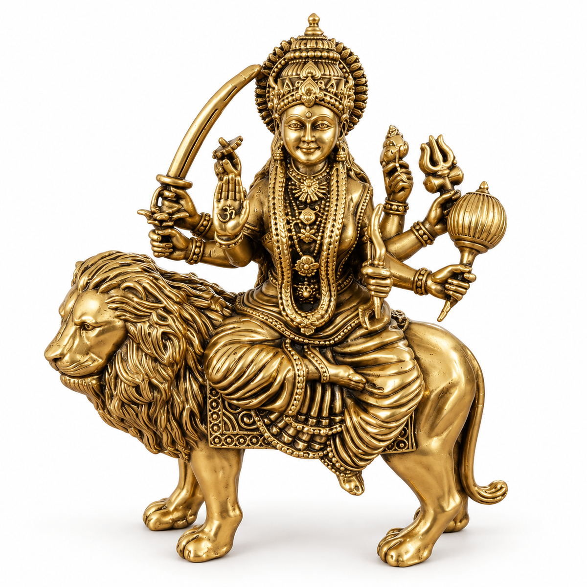 Antique Brass Maa Durga Idol for Home Temple & Pooja Room | Handcrafted Goddess Durga Statue for Mandir, Home Décor, Office Desk, Housewarming, Diwali & Spiritual Gifting | The Indian Aura