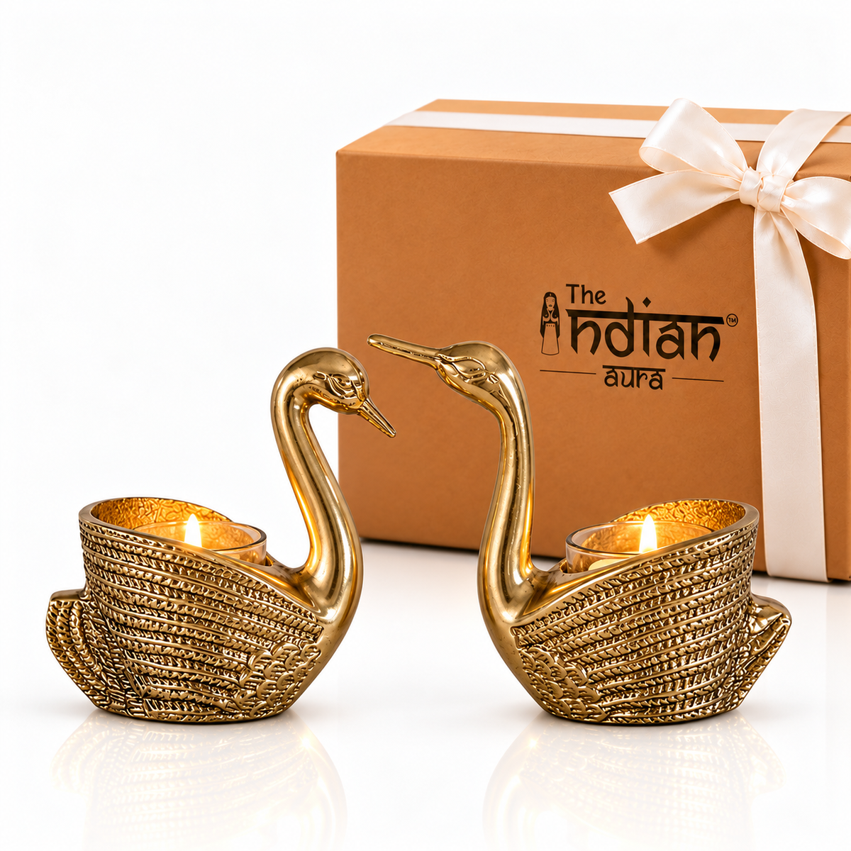 The Indian Aura Golden Swan Tealight Candle Holder Set of 2 | Elegant Decorative Swan Pair for Home & Dining Table Decor | Premium Gift for Diwali, Housewarming, Wedding, Anniversary, Valentine's Day, Corporate Gifting & Festive Occasions