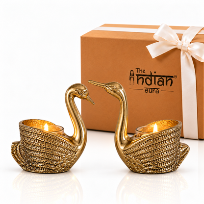The Indian Aura Golden Swan Tealight Candle Holder Set of 2 | Elegant Decorative Swan Pair for Home & Dining Table Decor | Premium Gift for Diwali, Housewarming, Wedding, Anniversary, Valentine's Day, Corporate Gifting & Festive Occasions
