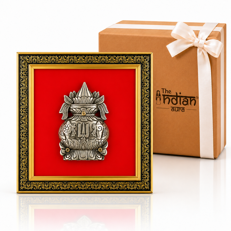 The Indian Aura Antique Pure Brass Kalash Vaishnav Tilak Wall Frame for Gifting | Premium Spiritual Gift for Housewarming, Wedding, Diwali, Anniversary & Return Gifts | Traditional Religious Wall Decor