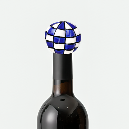 Checkered Design Ceramic Wine Bottle Stopper - Timeless Elegance