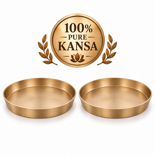 Pure Kansa Thali Matte Finish | Traditional Indian Dinner Plate | 12 Inch | Single & Pair