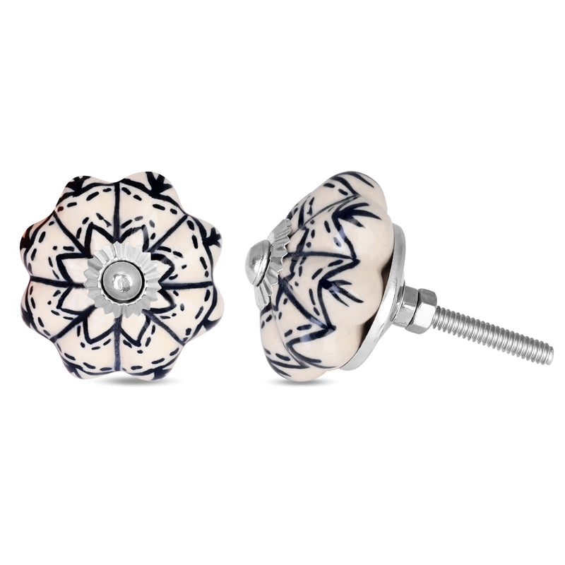 Flower-Shaped Ceramic Drawer Knob – Black & White | The Indian Aura