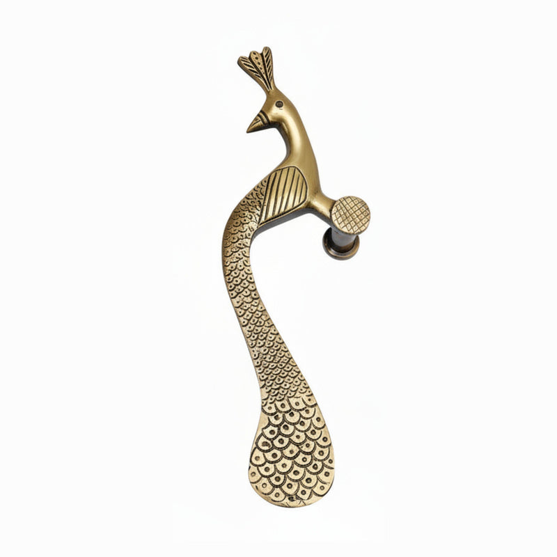 Handcrafted Brass Door Handle – Elegant Peacock Design (Left Turned)