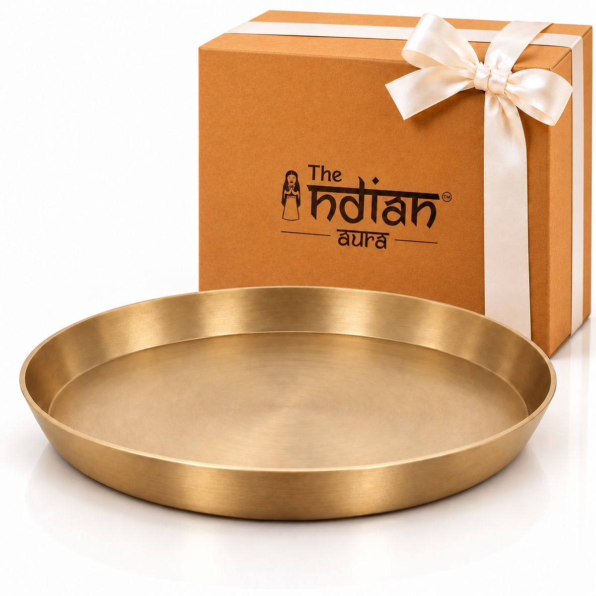 Pure Kansa Thali 13.5 Inch | Traditional Indian Dinner Plate with Premium Matte Finish | Diwali Gift for Family & Loved Ones | Festive Gifting | Single & Pair Set