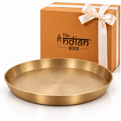 Pure Kansa Thali 13.5 Inch | Traditional Indian Dinner Plate with Premium Matte Finish | Diwali Gift for Family & Loved Ones | Festive Gifting | Single & Pair Set