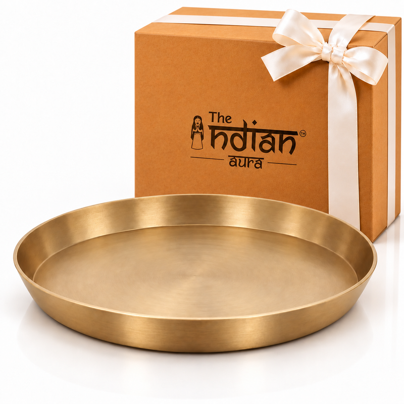 Pure Kansa Thali 13.5 Inch | Traditional Indian Dinner Plate with Premium Matte Finish | Diwali Gift for Family & Loved Ones | Festive Gifting | Single & Pair Set