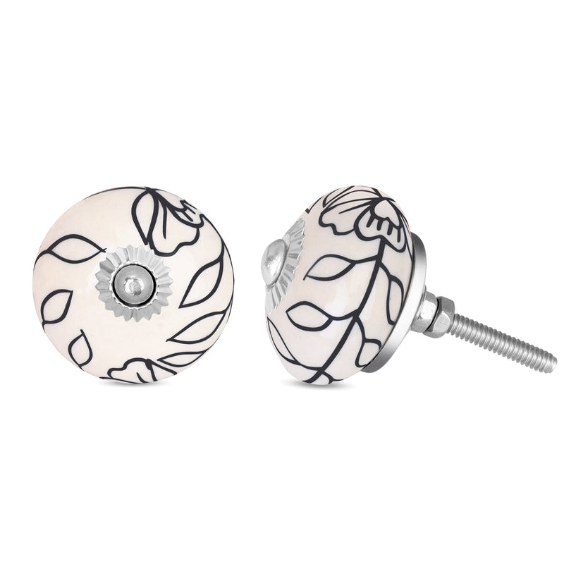 Handcrafted Floral Black Petal Ceramic Drawer Knob | The Indian Aura
