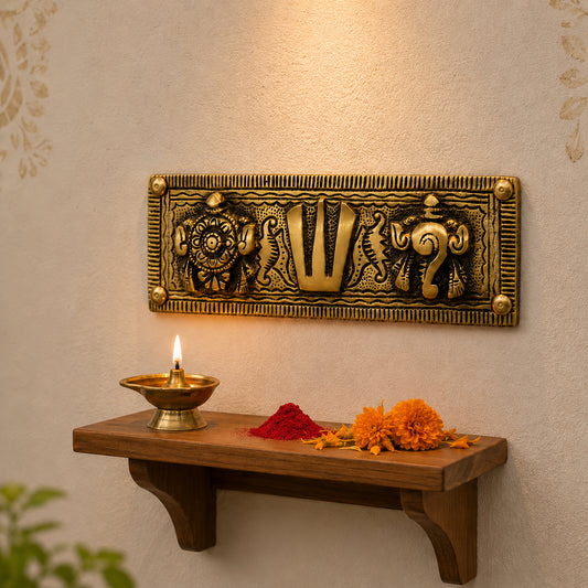 Brass Shankh Chakra Namah Wall Hanging Vaishnav Tilak Plaque | The Indian Aura