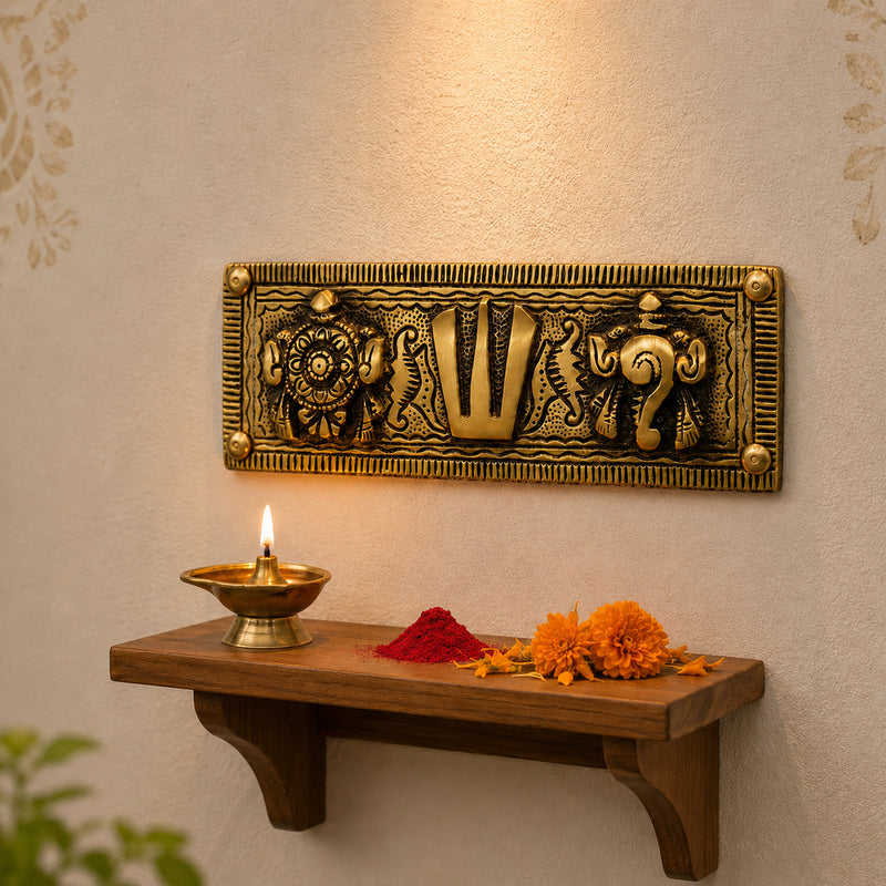 Brass Shankh Chakra Namah Wall Hanging Vaishnav Tilak Plaque | The Indian Aura