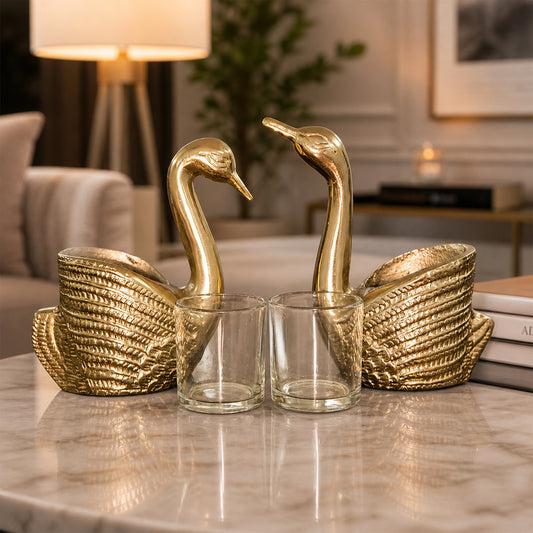 Swan Tealight Candle Holder Set for Home Decor & Dining Table (Pair) | The Indian Aura