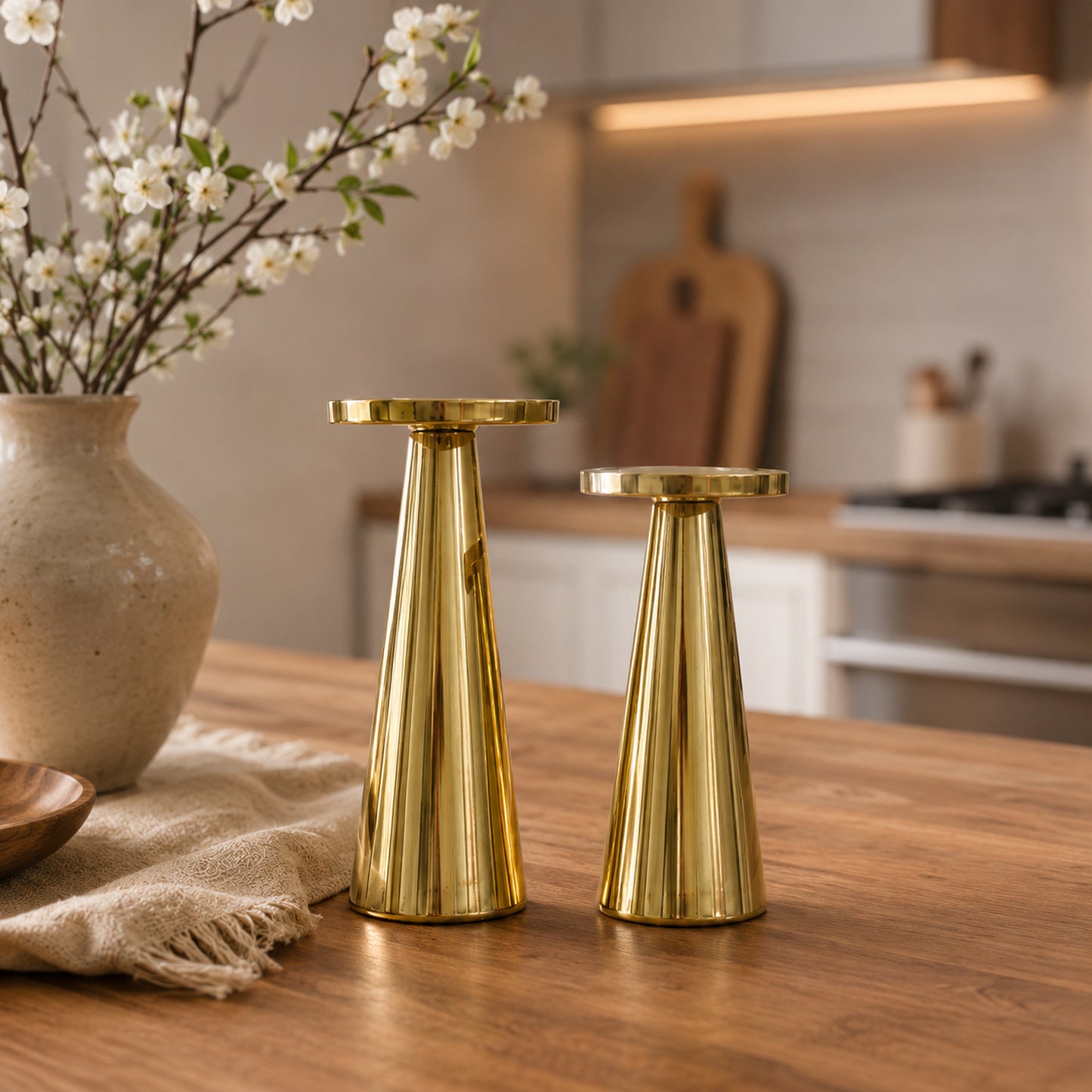 Gold Metal Pillar Candle Holder Stand Set of 2 | The Indian Aura