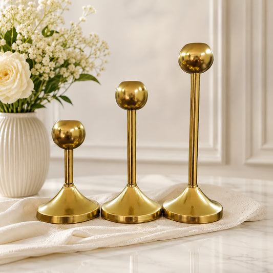 Modern Gold Metal Taper Candle Holder Stand Set of 3 – Graduated Heights | The Indian Aura