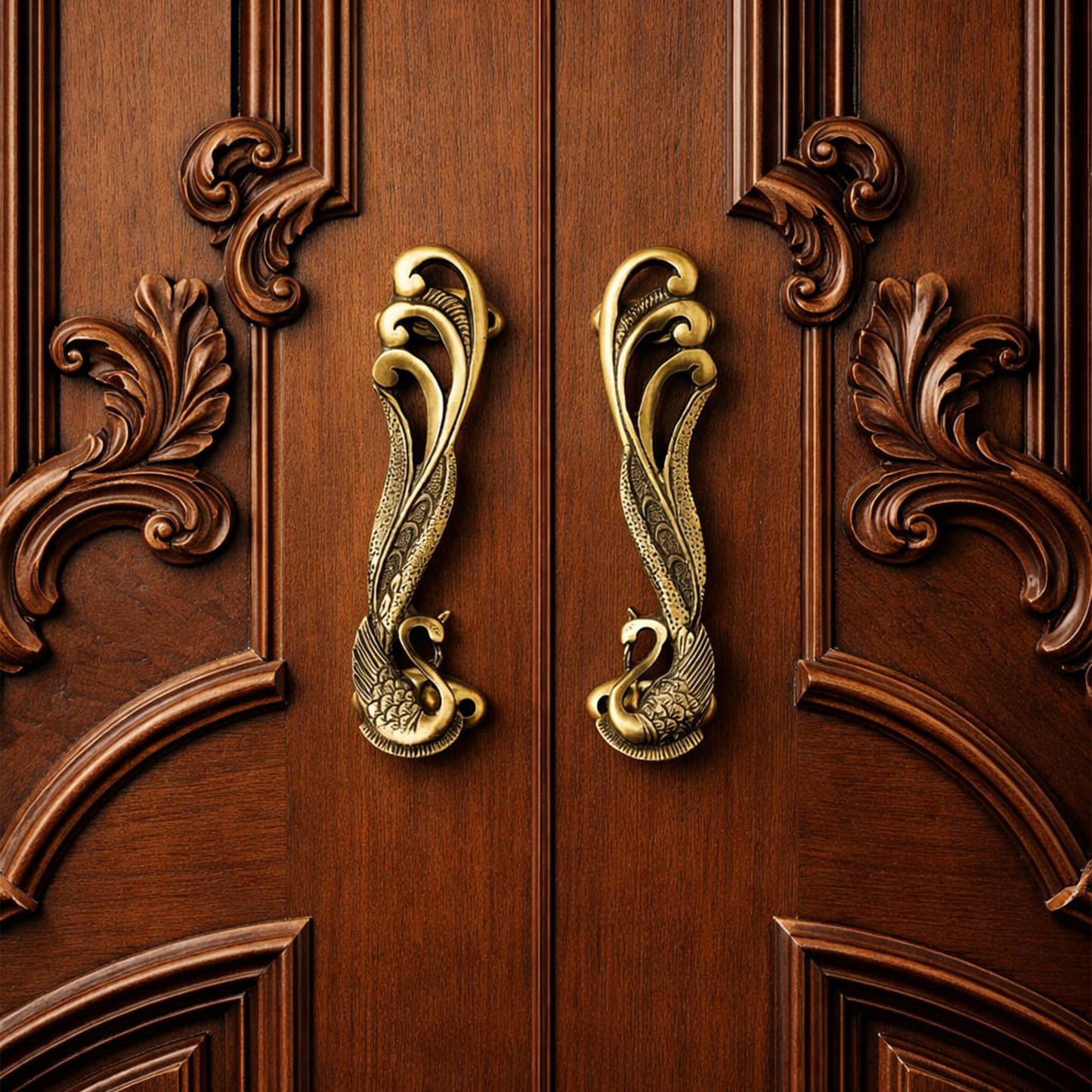 Antique Swan/peacock  Brass Door Handles – Luxury Vintage Cabinet & Wardrobe Pull Handles (16cm) – Decorative Double Door Hardware