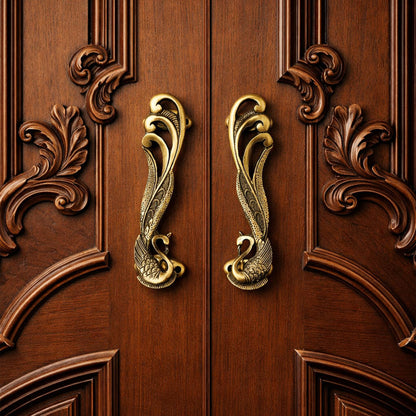 Antique Swan/peacock  Brass Door Handles – Luxury Vintage Cabinet & Wardrobe Pull Handles (16cm) – Decorative Double Door Hardware