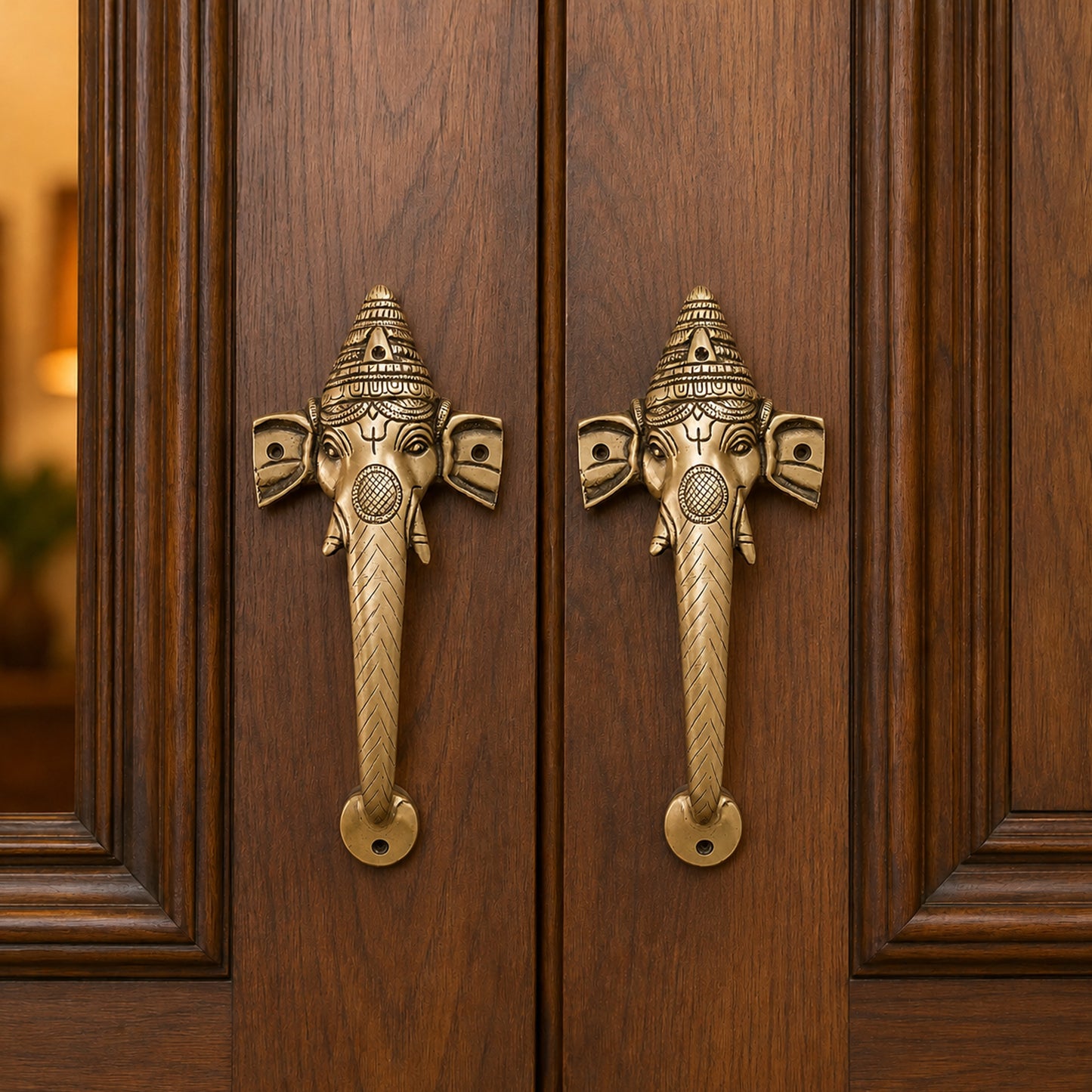 Ganesha Brass Door Handle Pair for Main Door – 10 Inch Antique Finish Elephant Pull Handle, Ethnic Indian Design for Wooden Doors, Temple Doors & Entrance | Auspicious Housewarming Gift,Set-2