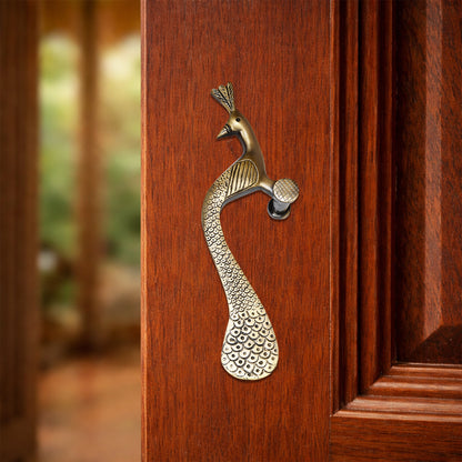 Handcrafted Brass Door Handle – Elegant Peacock Design (Right Turned)