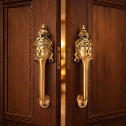 Goddess Face Brass Door Handle – Traditional Indian Design Set of 2
